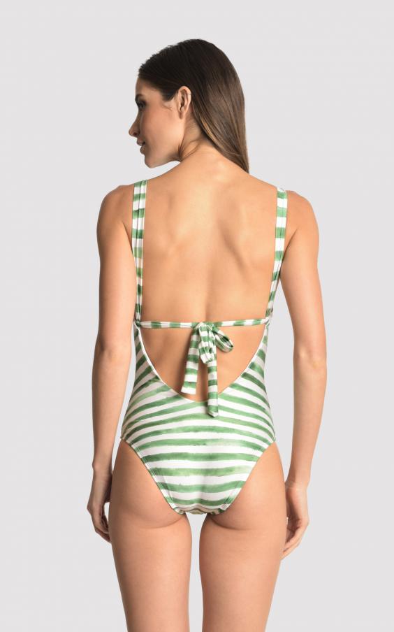 Green Stripe Ring V Maillot 