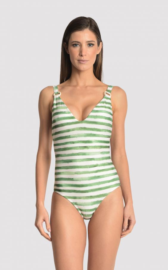 Green Stripe Ring V Maillot 