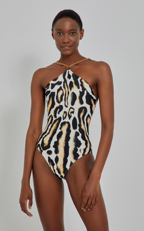 Malawi Detail Strap Halter Maillot