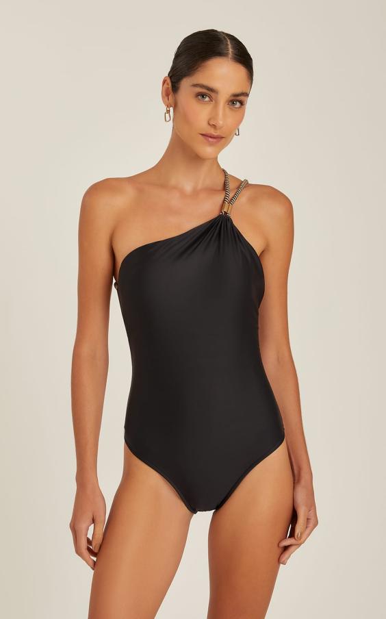 BLACK ONE SHOULDER ROPE  ONE PIECE 