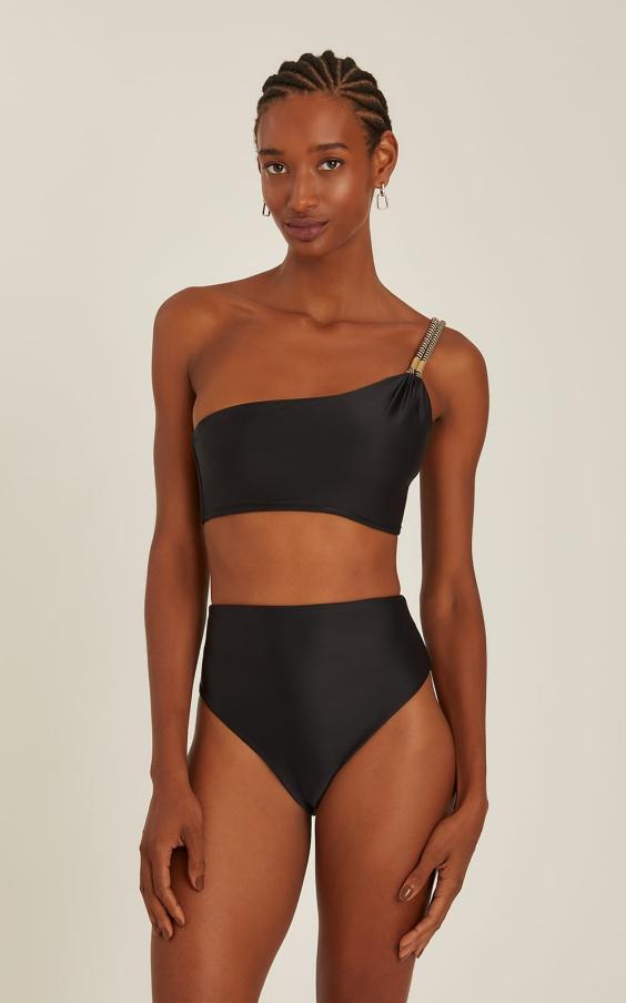 BLACK ONE SHOULDER ROPE BIKINI