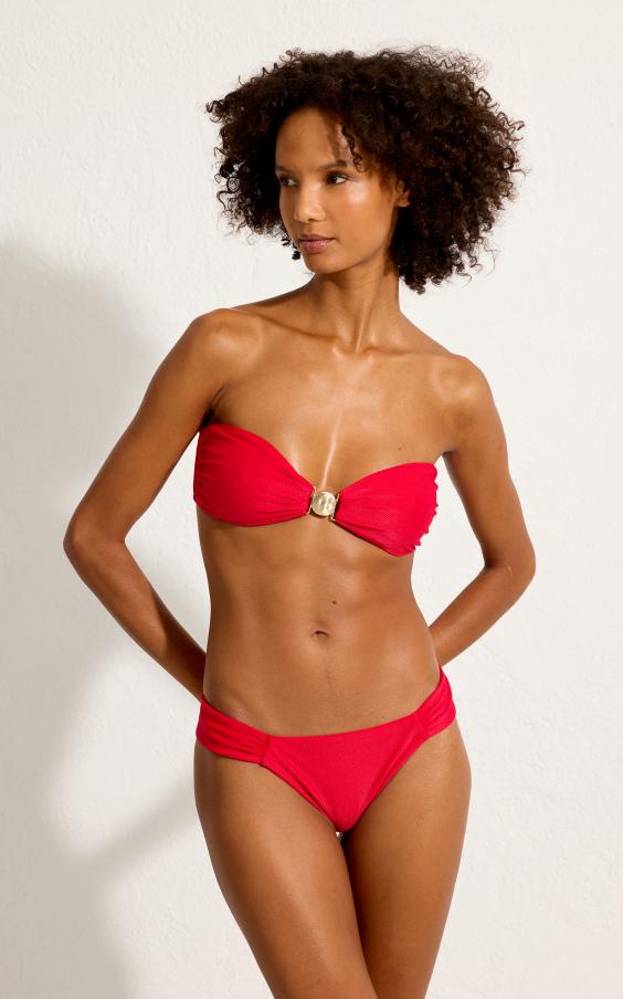 LYCHEE RED DETAIL BANDEAU DRAPED BIKINI