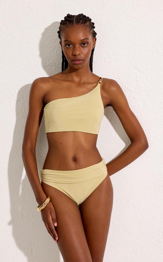 SAND BEIGE SHOULDER DETAIL RUCHED HW BIKINI