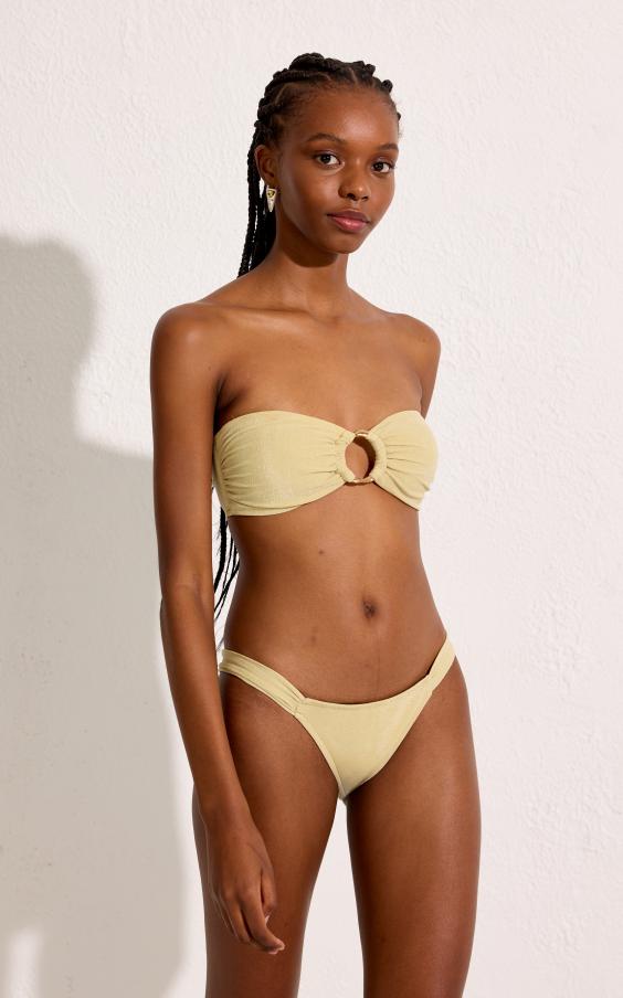 SAND BEIGE RING BANDEAU MINI DRAPED BIKINI