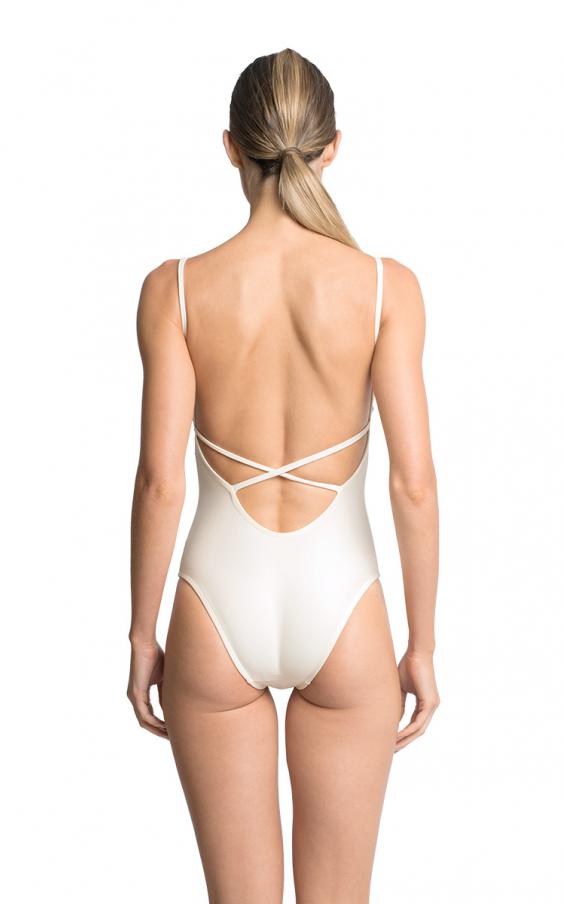Off White Embroidered Basic V Maillot