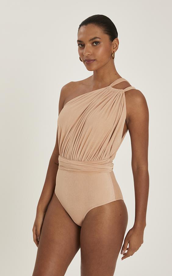 CHAMPAGNE GREEK SHOULDER ONE PIECE