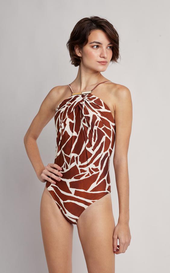 Giraffe Embellished High Neck Maillot