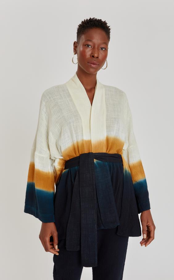 SAND/NAVY TIE DYE KIMONO