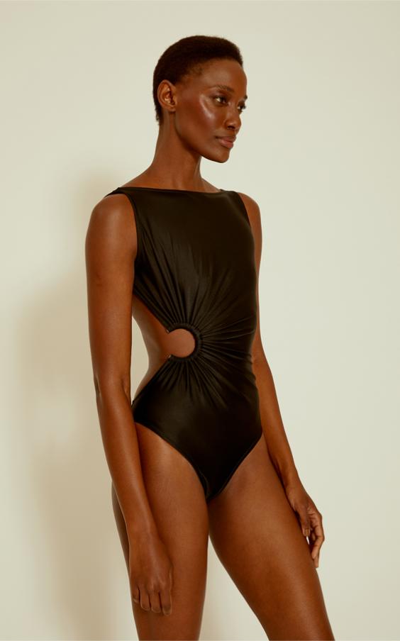 Black Asymmetric Bateau One Piece