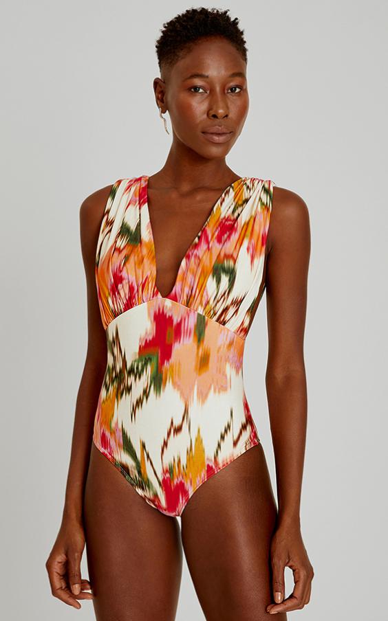 ARAL DRAPED V NECKLINE ONE PIECE