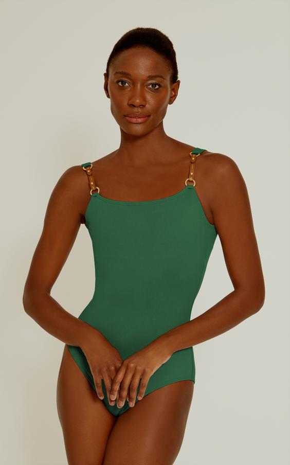 Brunswick Green Embellished Classic One Piece