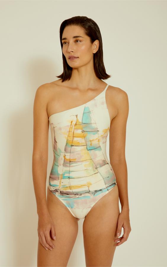 Sailboat Strap One Shoulder One Piece