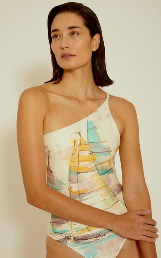 Sailboat Strap One Shoulder One Piece