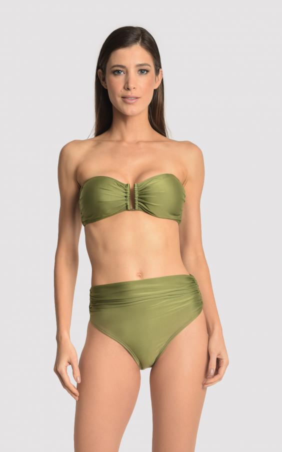 Green Moss Drop Bandeau Hw Ruched Bikini 
