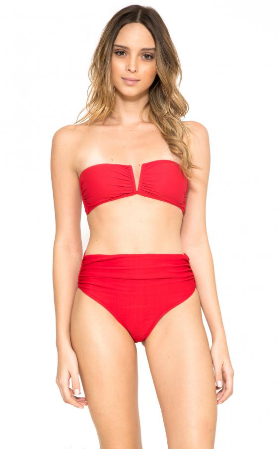 Temple V Bandeau Hi Waist Ruched Bikini 