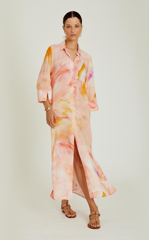 Cloud Side Slit Long Chemisier Dress