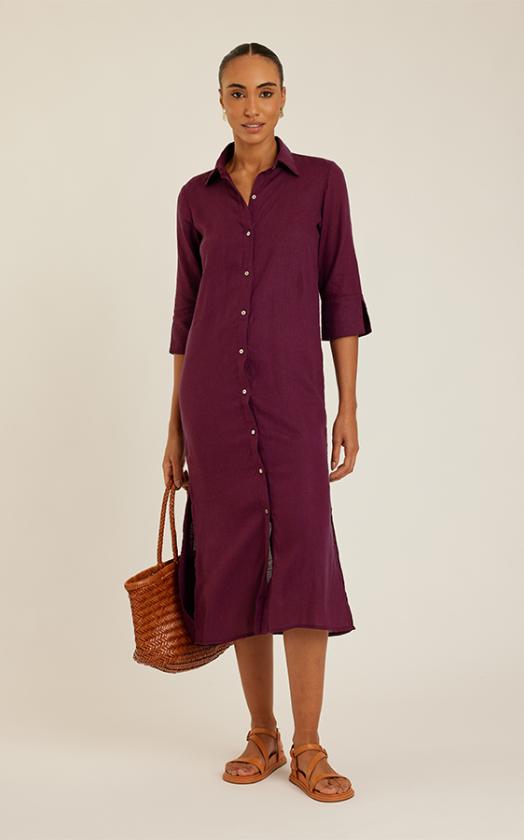 PLUM SIDE SLIT LONG CHEMISIER DRESS