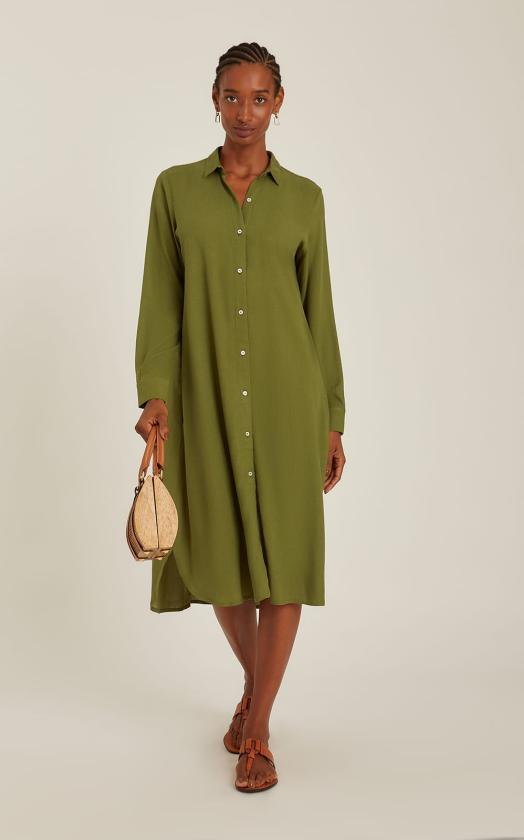 CACTUS CURVED HEM LONG SHIRT DRESS