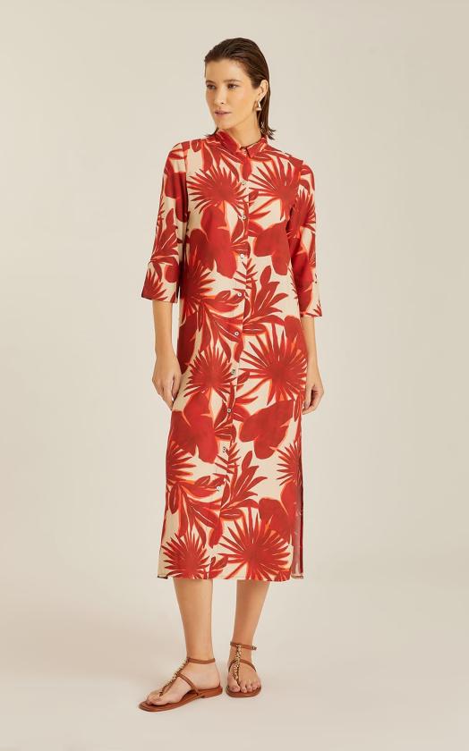 PALM SIDE SLIT LONG SHIRT DRESS