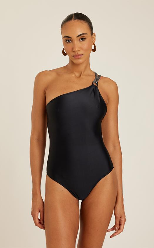 BLACK  ROPE SHOULDER ONE PIECE