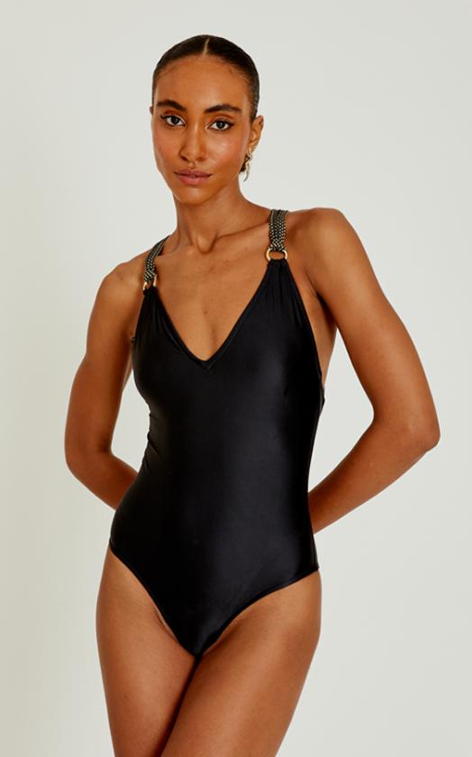 Black Rope V Neck One Piece